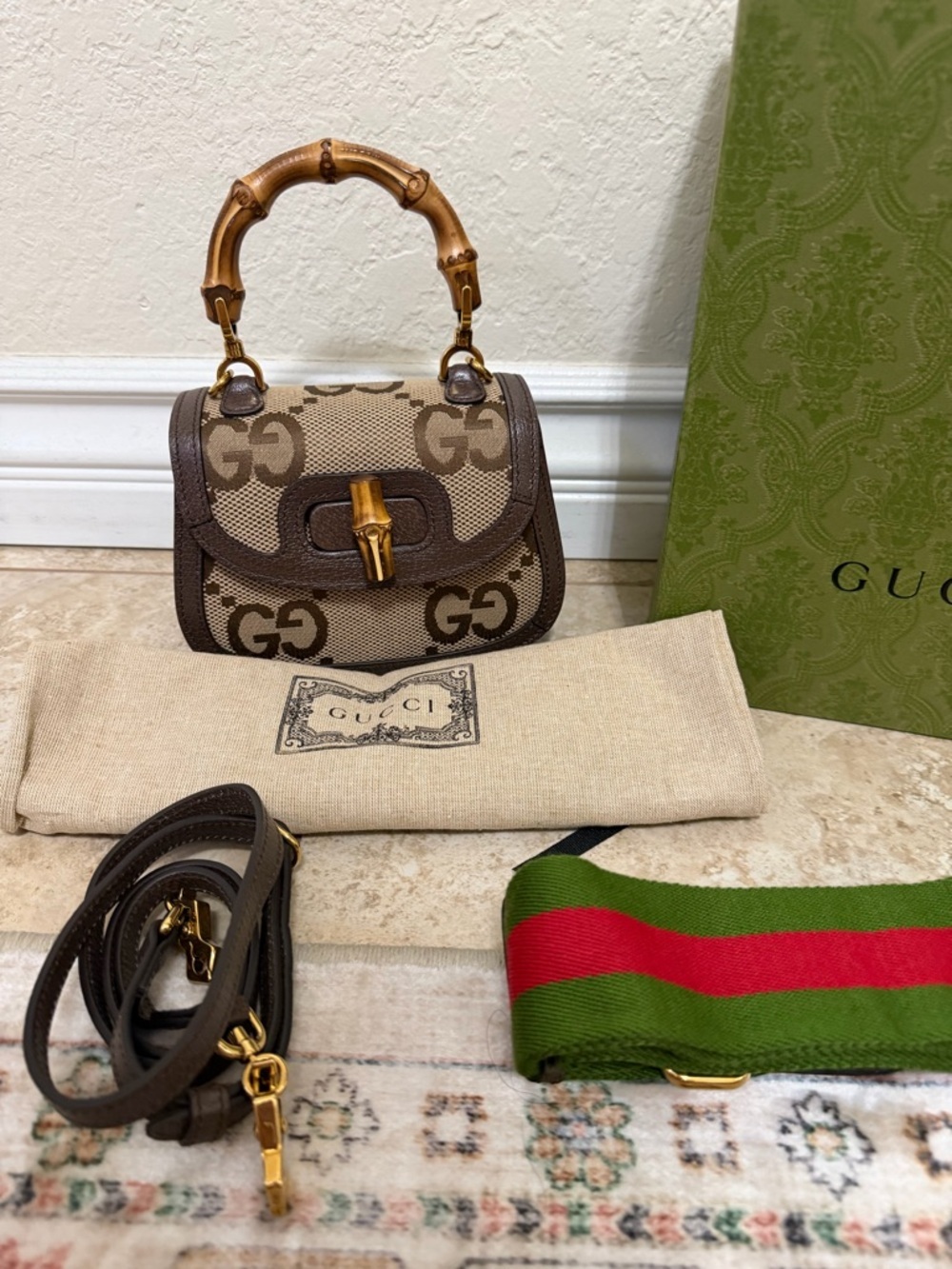 NEW authentic GUCCI Jumbo Gg Bamboo 1947 Top Handle Bag - Picture 4 of 11